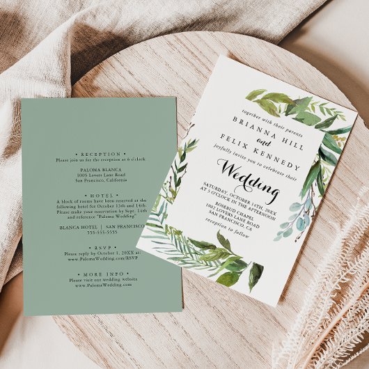 Invitation Calligraphie tropicale verdure Mariage avant et ar