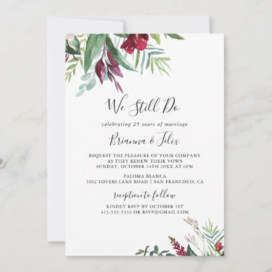 Invitation Calligraphie Tropique Nous Faisons Encore Vow Reno (Devant)