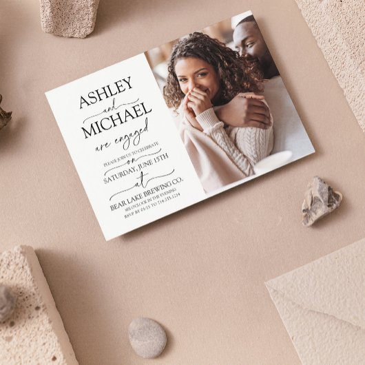 Invitation Calligraphie Typographie 2 Photo Engagement Party