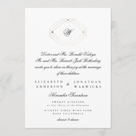 Invitation Calligraphie Typographie Monogramme Mariage Gold D (Devant)