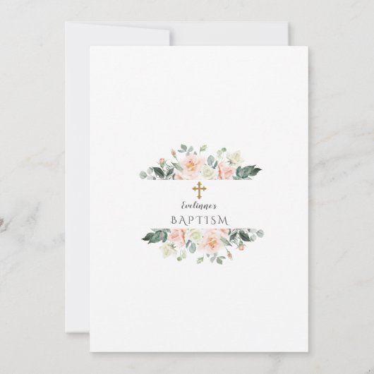 Invitation Calligraphie unique Fleurs roses Baptême virtuel (Dos)