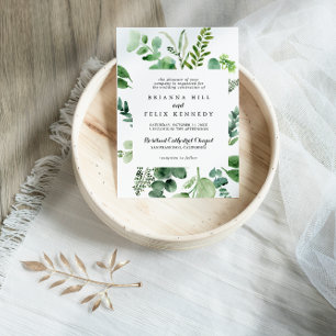 Invitation Calligraphie verte Eucalyptus Mariage traditionnel