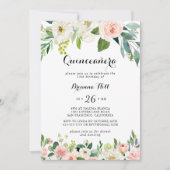 Invitation Calligraphie verte florale simple Quinceañera (Devant)