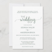 Invitation Calligraphie verte légère simple Mariage officiel (Devant)