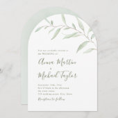 Invitation Calligraphie verte minimale mariage de sauge rusti (Devant / Derrière)