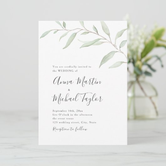 Invitation Calligraphie verte minimale mariage rustique (Debout devant)