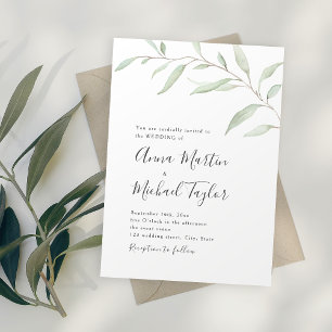 Invitation Calligraphie verte minimale mariage rustique