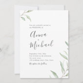 Invitation Calligraphie verte minimale mariage rustique (Devant)
