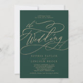 Invitation Calligraphie verte romantique en un seul Mariage (Devant)