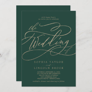 Invitation Calligraphie verte romantique en un seul Mariage