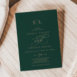 Invitation Calligraphie verte romantique Monogramme Mariage<br><div class="desc">Ce faire-part de mariage monographique romantique en calligraphie verte est parfait pour un simple mariage. Le design classique moderne comprend des tourbillons fantaisistes et des fleurs fantaisistes avec une magnifique typographie de feuille d'or en faux champagne. Remarque : Ce design ne comporte pas de véritable feuille d'or. C'est un graphisme...</div>