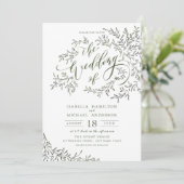 Invitation Calligraphie verte Sage mariage floral rustique (Debout devant)
