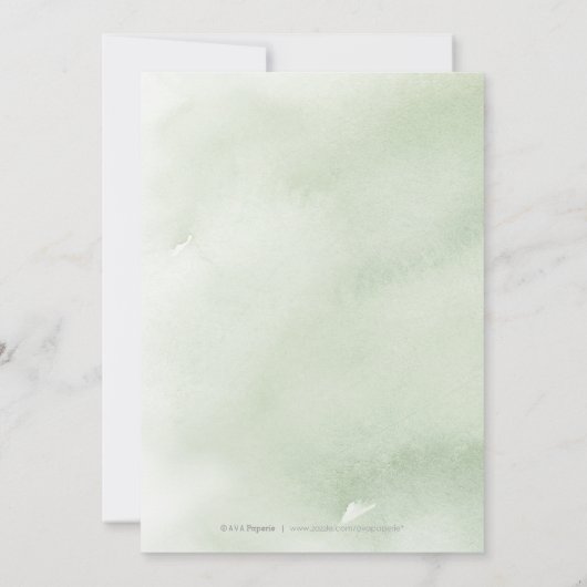 Invitation Calligraphie verte Sage mariage floral rustique (Dos)