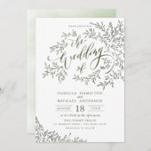 Invitation Calligraphie verte Sage mariage floral rustique (Devant / Derrière)