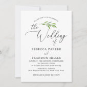 Invitation Calligraphie verte simple Mariage rustique (Devant)