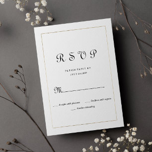 Invitation Calligraphie vintage en or blanc simple RSVP Invit