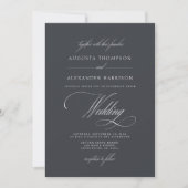 Invitation Calligraphie Vintage gris foncé Mariage classique (Devant)