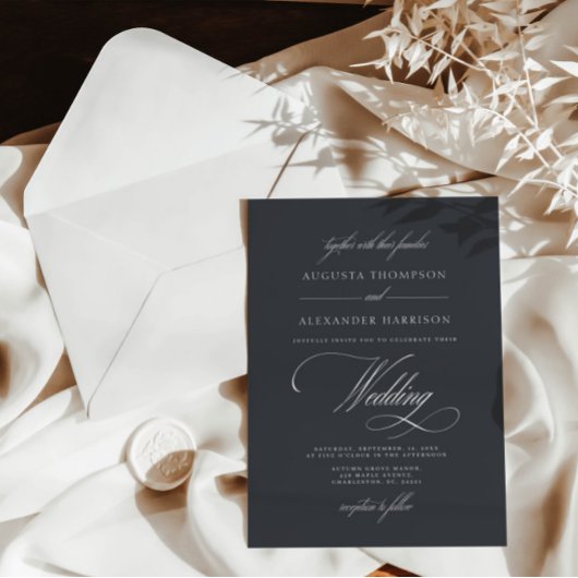 Invitation Calligraphie Vintage gris foncé Mariage classique