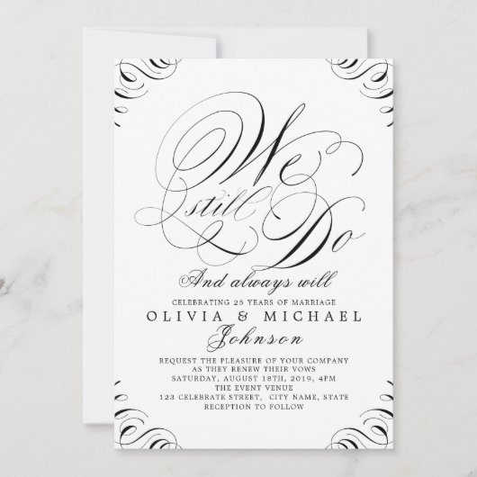 Invitation Calligraphie vintage noire et blanche NOUS FAISONS (Devant)