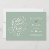 Invitation Calligraphie vintage Sage vert Enregistrer la date (Devant)