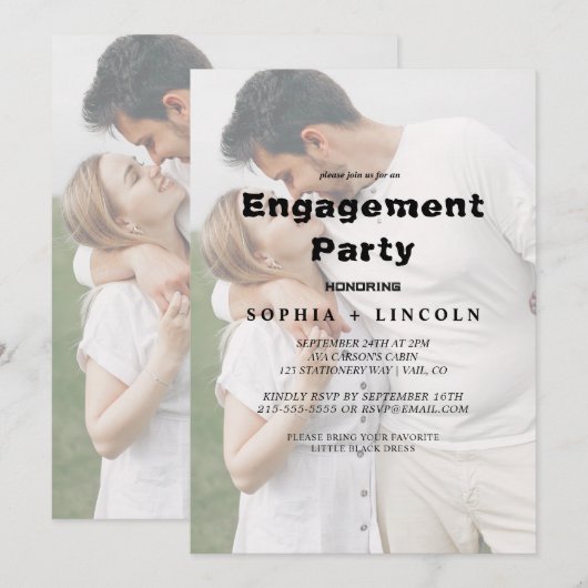 Invitation Calligraphie Whimsical Faded Photo Engagement (Devant / Derrière)