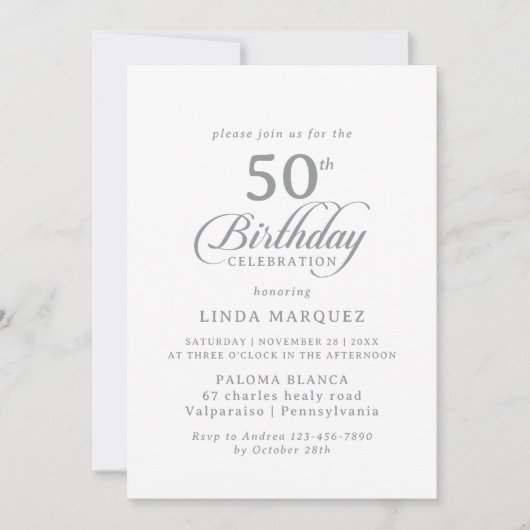 Invitation calligraphiée Chic Classique pour 50e a (Devant)