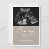 Invitation Calligraphy Chic Taupe Coming Soon Pregnancy Card (Devant)