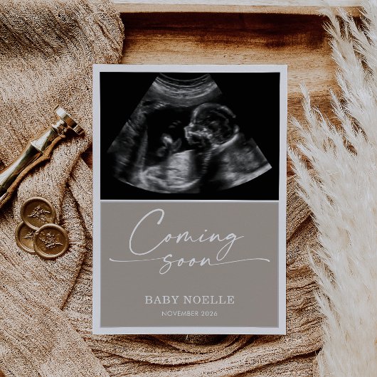 Invitation Calligraphy Chic Taupe Coming Soon Pregnancy Card