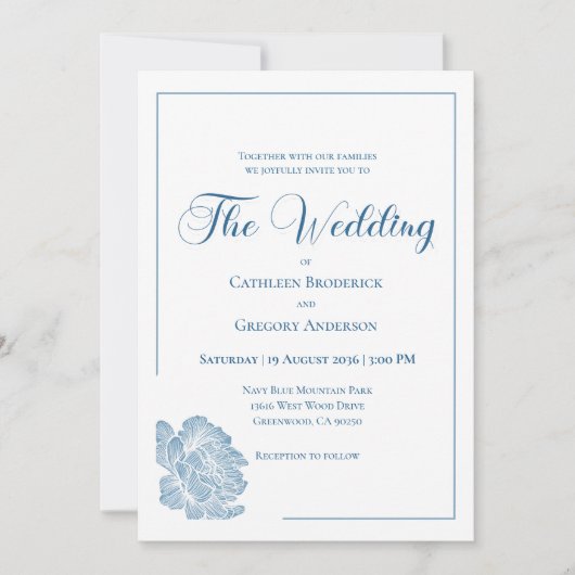 Invitation Calligraphy Line Art Dusty Blue Floral Wedding (Devant)