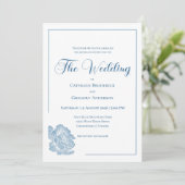 Invitation Calligraphy Line Art Dusty Blue Floral Wedding (Debout devant)