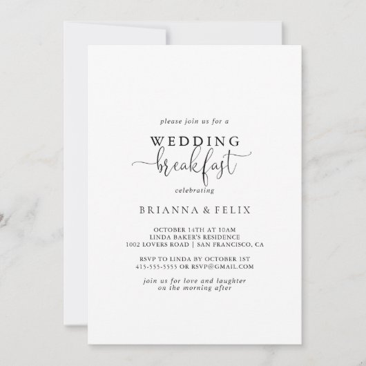 Invitation Calligraphy Love Fancy Script Mariage Petit déjeun (Devant)