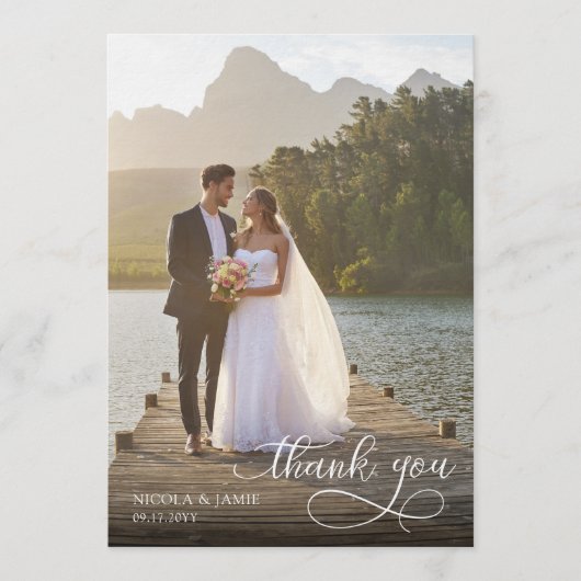 Invitation Calligraphy Overlay 2 Wedding Photo Thank You Card (Devant)