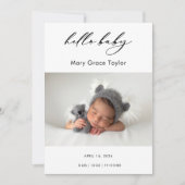 Invitation Calligraphy Photo Hello Baby Announcement Card (Devant)
