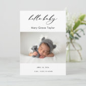 Invitation Calligraphy Photo Hello Baby Announcement Card (Debout devant)