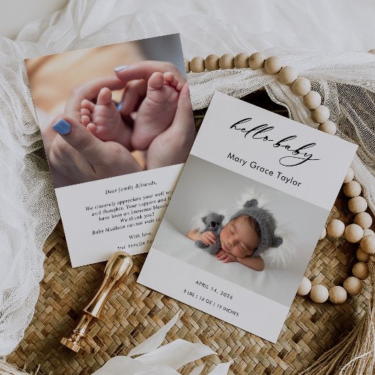 Invitation Calligraphy Photo Hello Baby Announcement Card