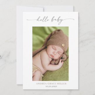 Invitation Calligraphy Photo Hello Baby Announcement Card