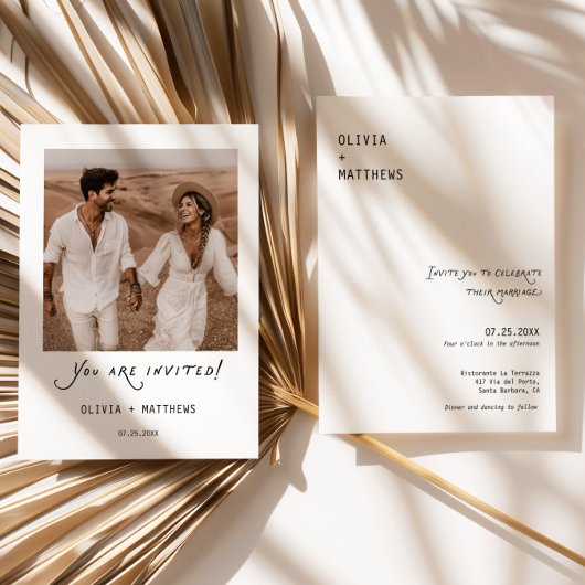 Invitation Calligraphy Photo Wedding Invite Modern Minimalist
