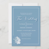 Invitation Calligraphy Script Dusty Blue White Floral Wedding (Devant)