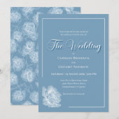 Invitation Calligraphy Script Dusty Blue White Floral Wedding (Devant / Derrière)
