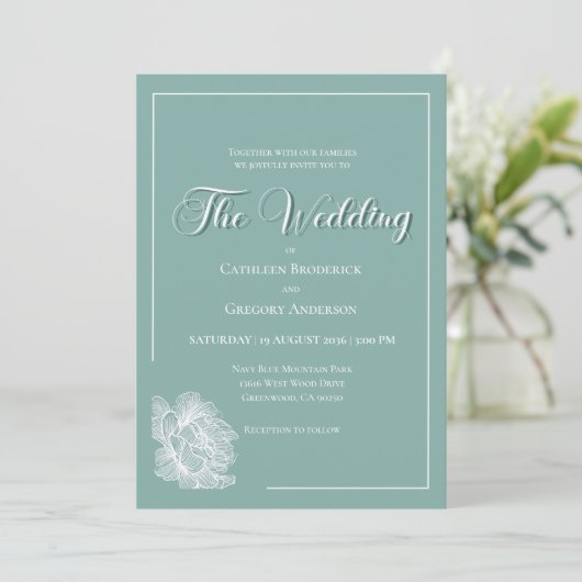 Invitation Calligraphy Script Sage Green Floral Wedding (Debout devant)