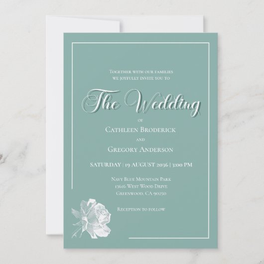 Invitation Calligraphy Script Sage Green Floral Wedding (Devant)