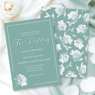 Invitation Calligraphy Script Sage Green Floral Wedding