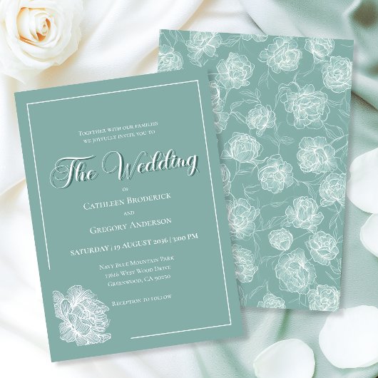 Invitation Calligraphy Script Sage Green Floral Wedding
