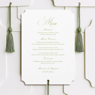 Invitation Calligraphy White and Sage Green Wedding Menu Card