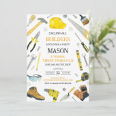 Invitation Calling All Builders Construction Tools Birthday  (Debout devant)