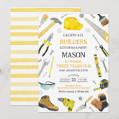 Invitation Calling All Builders Construction Tools Birthday  (Devant / Derrière)