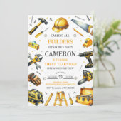 Invitation Calling All Builders Construction Tools Birthday (Debout devant)