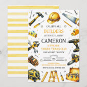 Invitation Calling All Builders Construction Tools Birthday (Devant / Derrière)