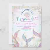 Invitation Calling All Mermaids Girl Birthday Invitation. (Devant)