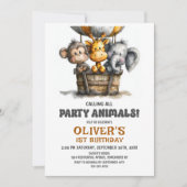 Invitation Calling all Party Animals 1st Birthday Party (Devant)